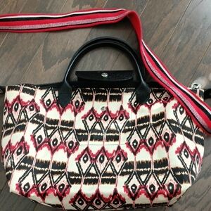 Long Champ Stylish Black and Red Patterned Women's Bag M Size